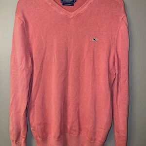 Vineyard Vines Cotton Cashmere V-neck Coral Pink Whale Logo Mens Medium***